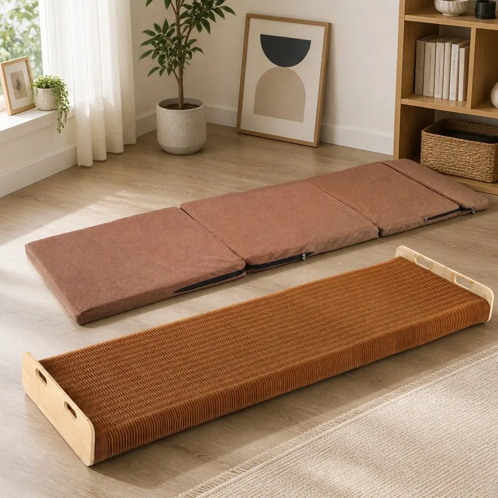 Folding Bed Frame Multifunctional Comfort Single Brown