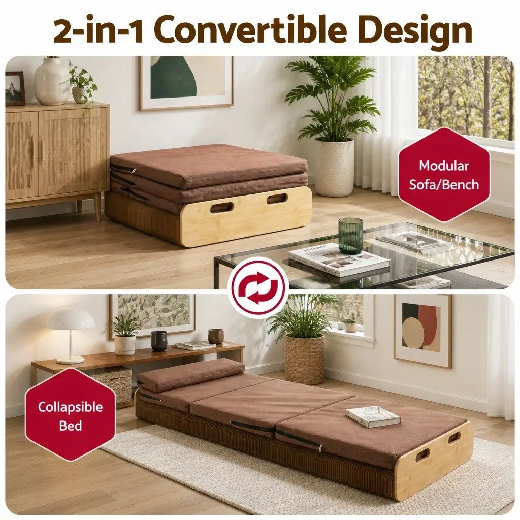 Folding Bed Frame Multifunctional Comfort Single Brown