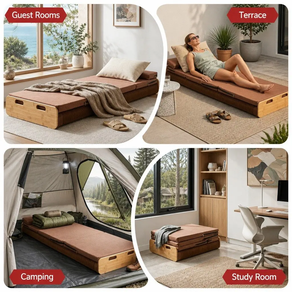Folding Bed Frame Multifunctional Comfort Single Brown