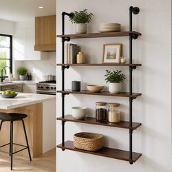 5-Tier Floating Shelf with Industrial Pipe Construction
