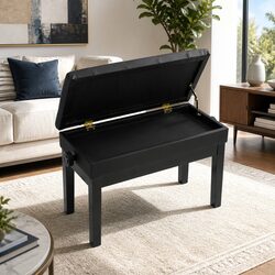 Black Piano Bench Stool with Adjustable Height and Storage