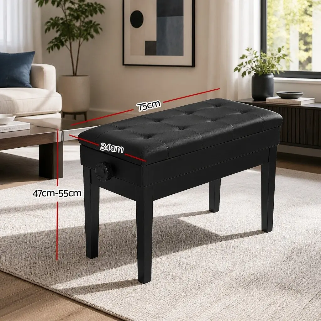 Piano Bench Stool Adjustable Height Keyboard Seat Storage Black
