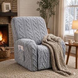 Stretch Fabric Recliner Chair Cover in Grey with Side Pockets
