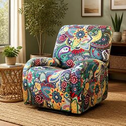 4-Piece Blue Polyester Recliner Chair Slipcover for Standard Sizes