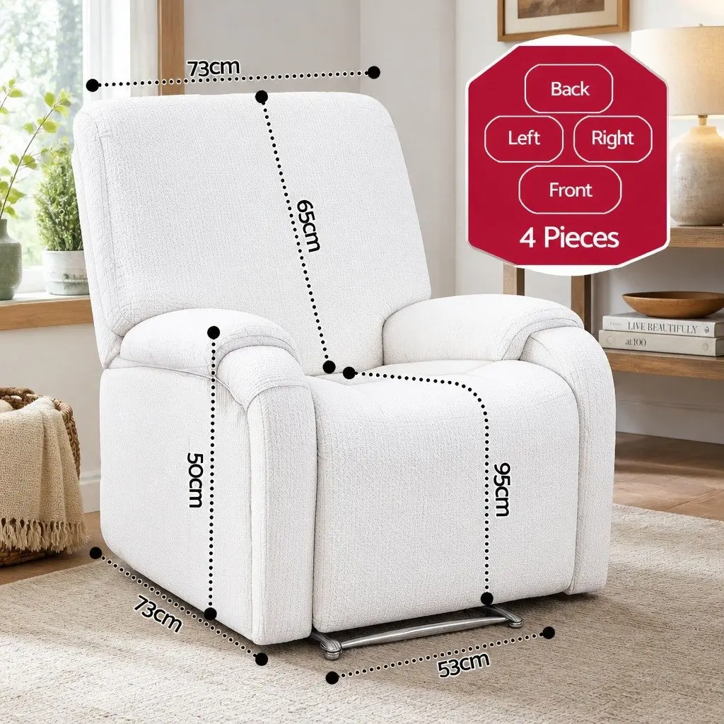 4-Piece Slipcover for Recliner Chair Stretch Fit Polyester Printed Blue