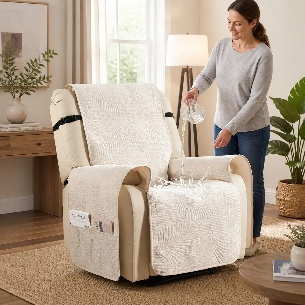 Waterproof Quilted Recliner Chair Cover with Storage
