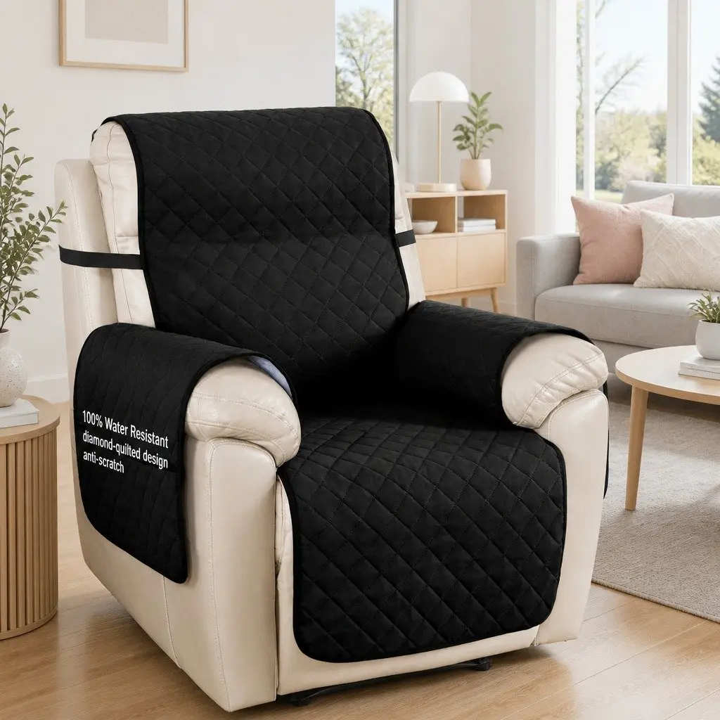 Recliner Chair Cover Water Resistant Machine Washable 1-Seater Black