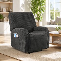 Grey Recliner Chair Cover with Side Storage Pockets