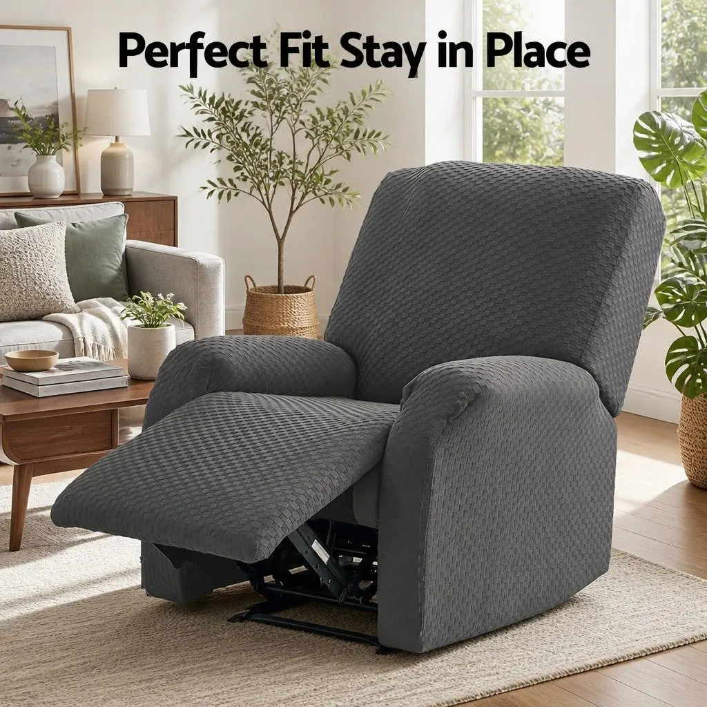 Recliner Chair Cover Soft Fabric Stretch Grey with Storage Side Pockets
