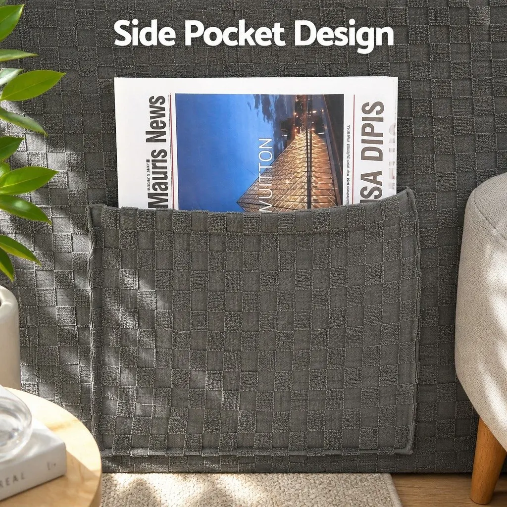 Recliner Chair Cover Soft Fabric Stretch Grey with Storage Side Pockets