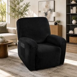 Black Velvet 1 Seater Recliner Chair Cover with Anti-Slip