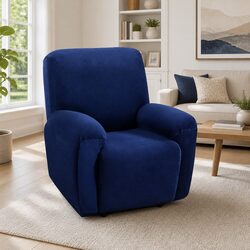 1 Seater Recliner Chair Cover in Navy Blue Velvet