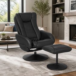 Manual Recline Heated Massage Chair with Ottoman Black