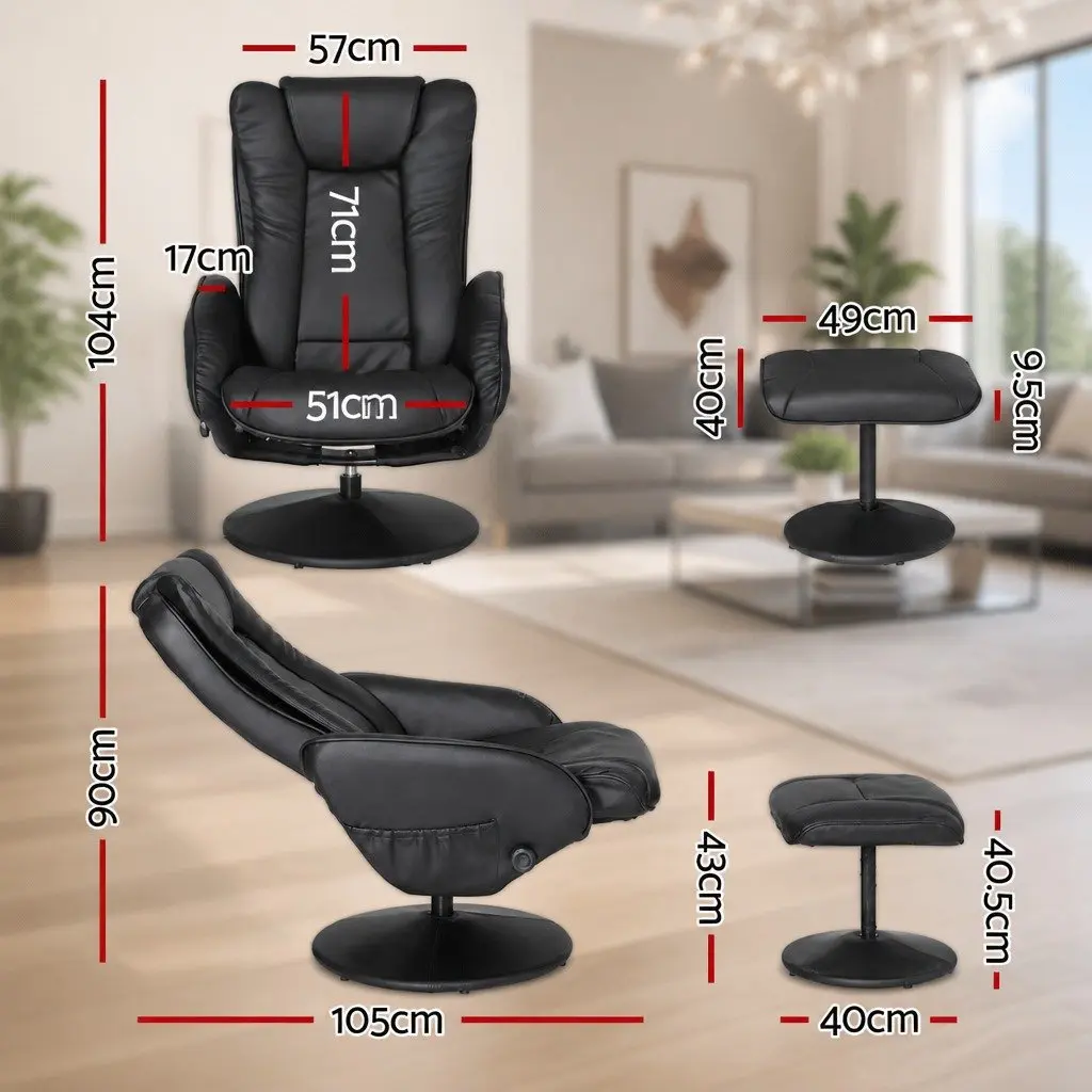 Recliner Chair Heated Massage Manual Recline Black Ergonomic Comfort
