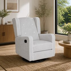 Grey Recliner Armchair with 360-Degree Swivel and Footrest
