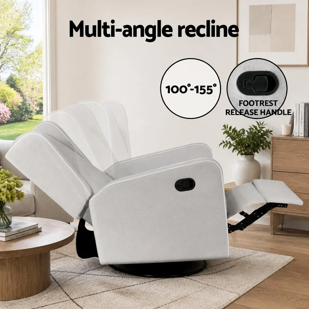 Recliner Armchair 360 Swivel Remote Control Lounge Grey Fabric Footrest