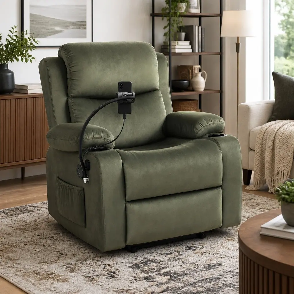 Recliner Chair Heated Massage Adjustable Backrest Footrest Velvet Green