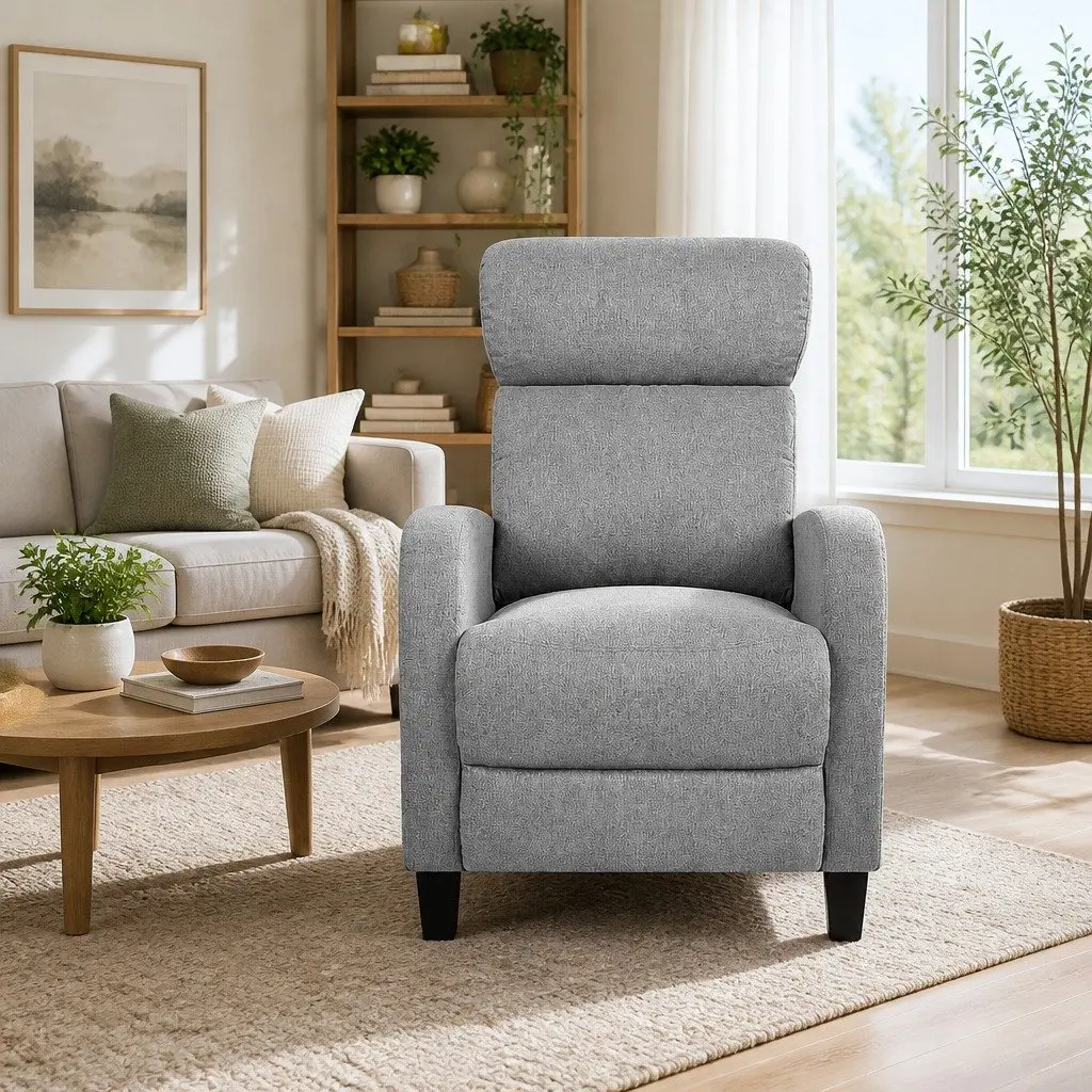 Reclining Armchair Grey Fabric Adjustable Lounge Chair Reading Relaxing