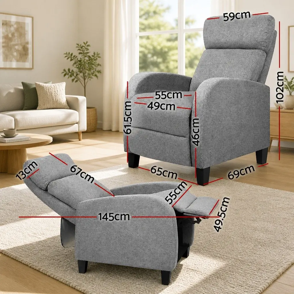 Reclining Armchair Grey Fabric Adjustable Lounge Chair Reading Relaxing