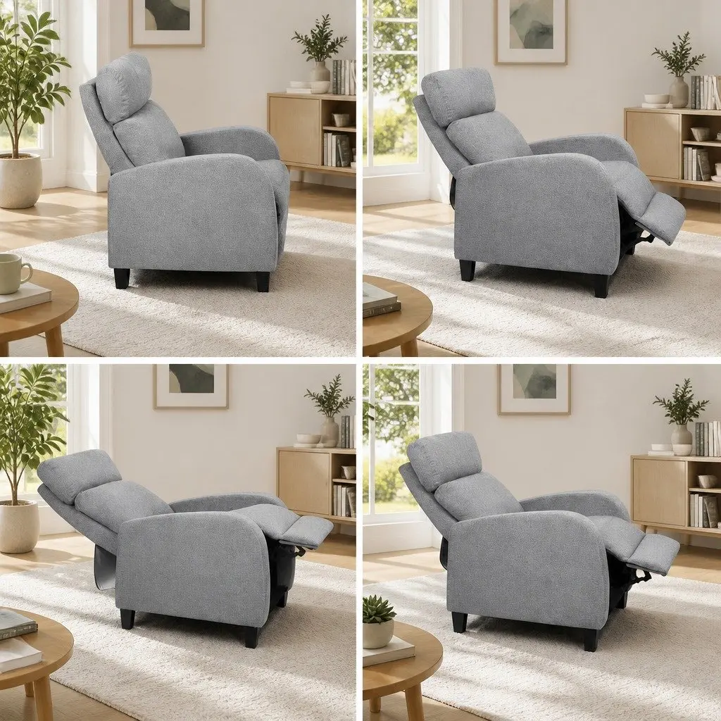 Reclining Armchair Grey Fabric Adjustable Lounge Chair Reading Relaxing