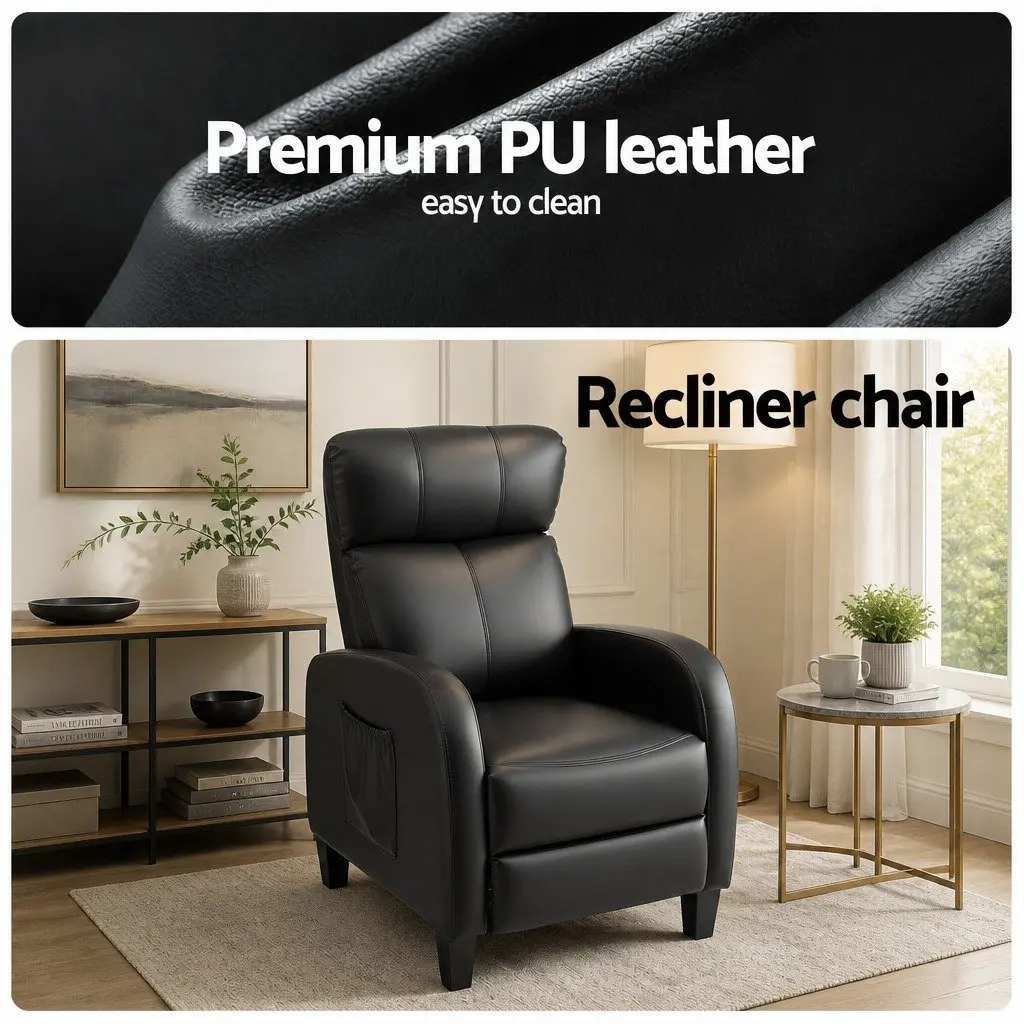 Massage Recliner Chair Compact Comfort Black PU Leather