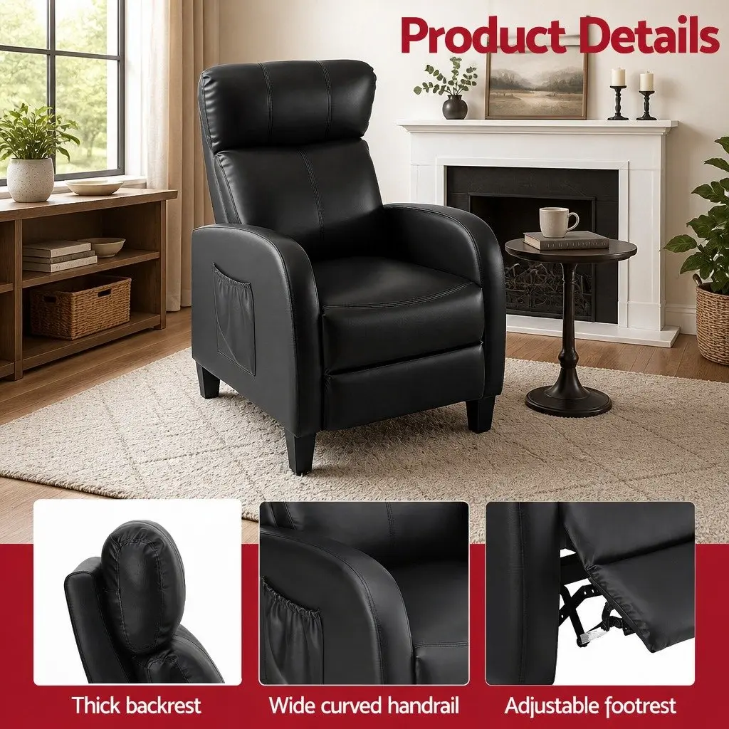 Massage Recliner Chair Compact Comfort Black PU Leather