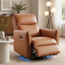 Electric Recliner Chair in Brown PU Leather with USB Charging