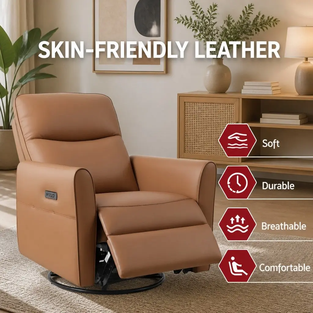 Electric Recliner Chair Comfort 240 Degree Swivel Adjustable Brown PU Leather