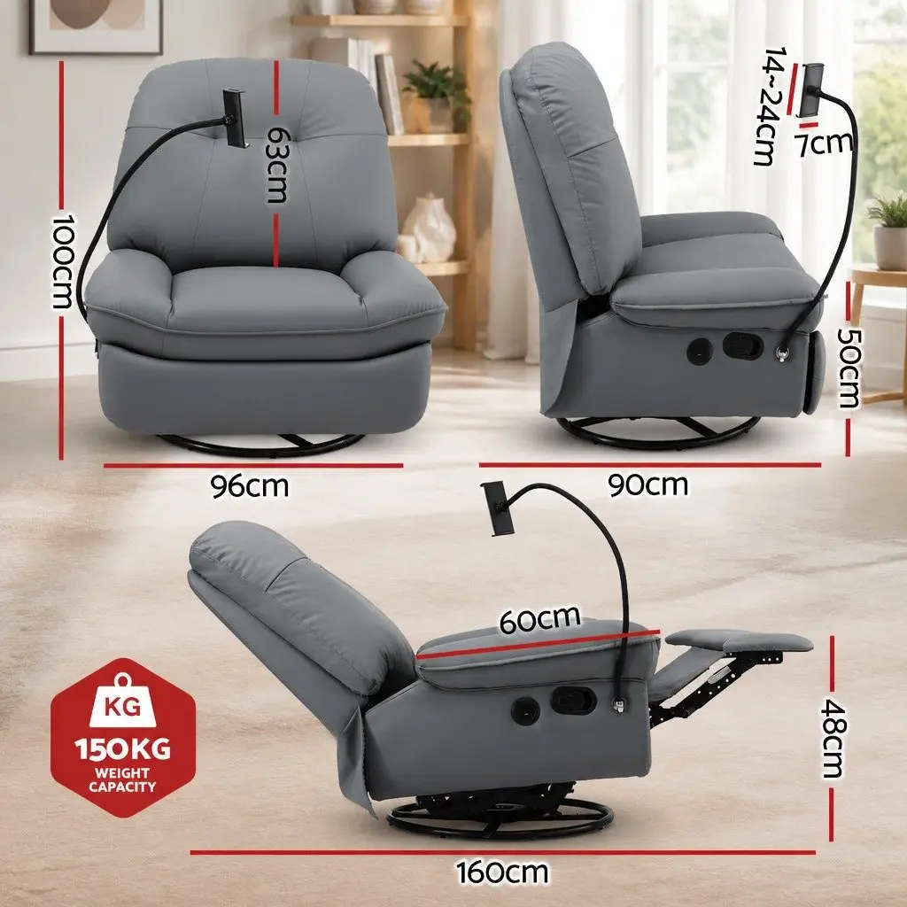 Manual Swivel Rocker Recliner Chair Comfort Grey PU Leather