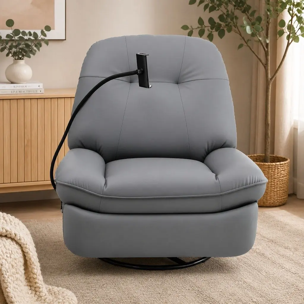 Manual Swivel Rocker Recliner Chair Comfort Grey PU Leather