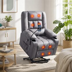 Power Lift Recliner Chair with Massage and Heat, Grey