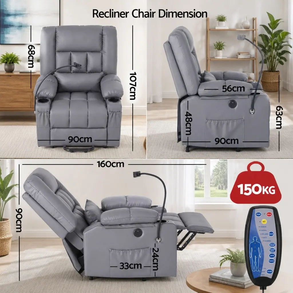 Power Lift Recliner Chair with Massage and Heat, Grey