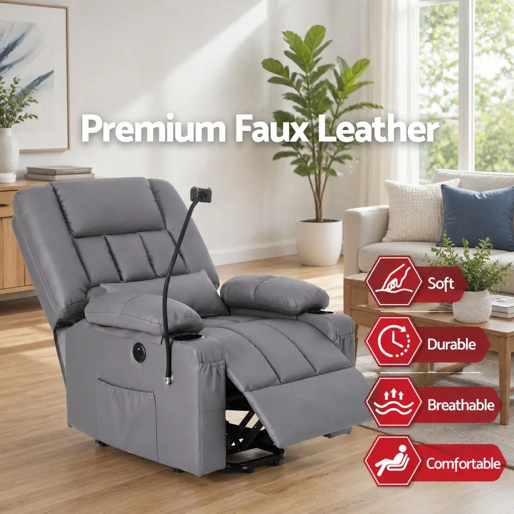 Power Lift Recliner Chair with Massage and Heat, Grey