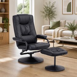Black PU Leather Recliner Chair with Ottoman Set