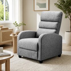 Adjustable Backrest Grey Fabric Recliner Armchair