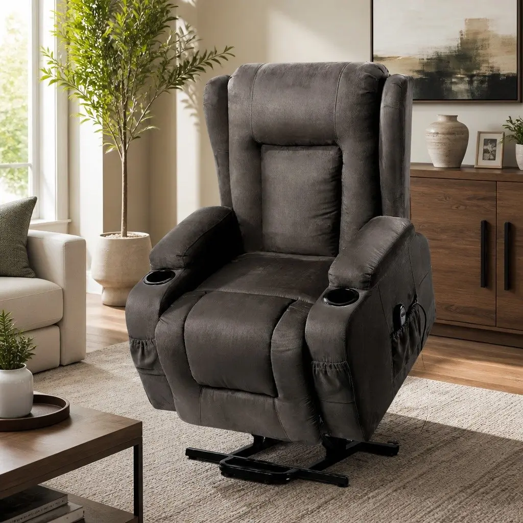 Massage Recliner Chair Lift Assist Adjustable Backrest Footrest Grey