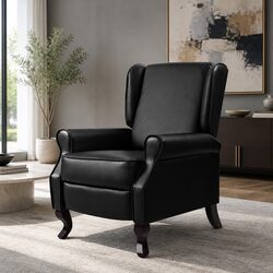 Black Faux Leather Recliner Armchair with Adjustable Features