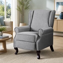Grey Faux Linen Recliner Armchair with Adjustable Features