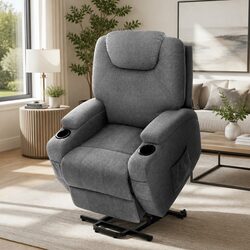 Grey Recliner Chair with 8-Point Massage and Lift Mechanism