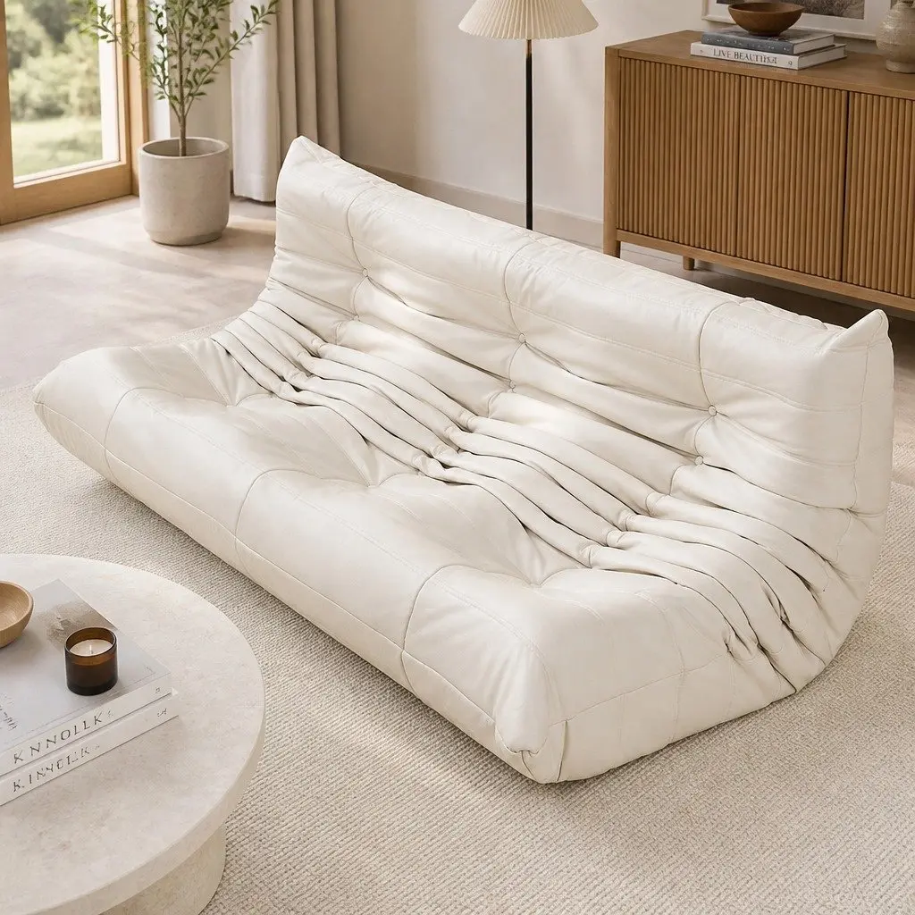 3 Seater Floor Sofa Microfibre Foam Ergonomic Comfort Beige