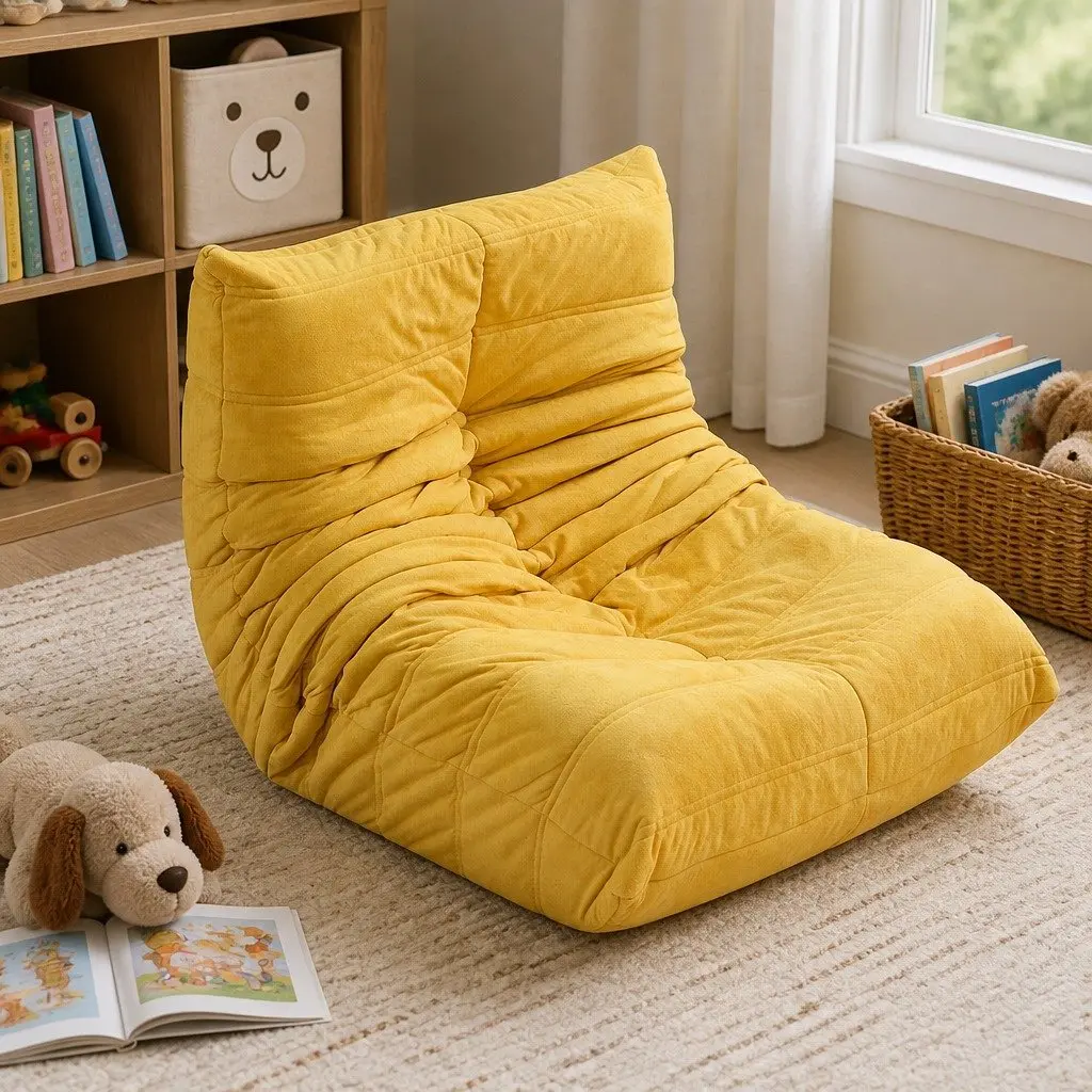 Kids Floor Chair Foam Sofa Ergonomic Comfort Yellow