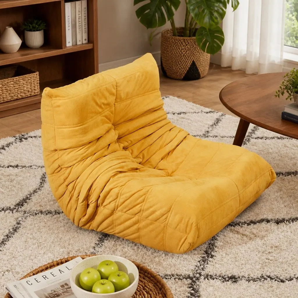 Kids Floor Chair Foam Sofa Ergonomic Comfort Yellow