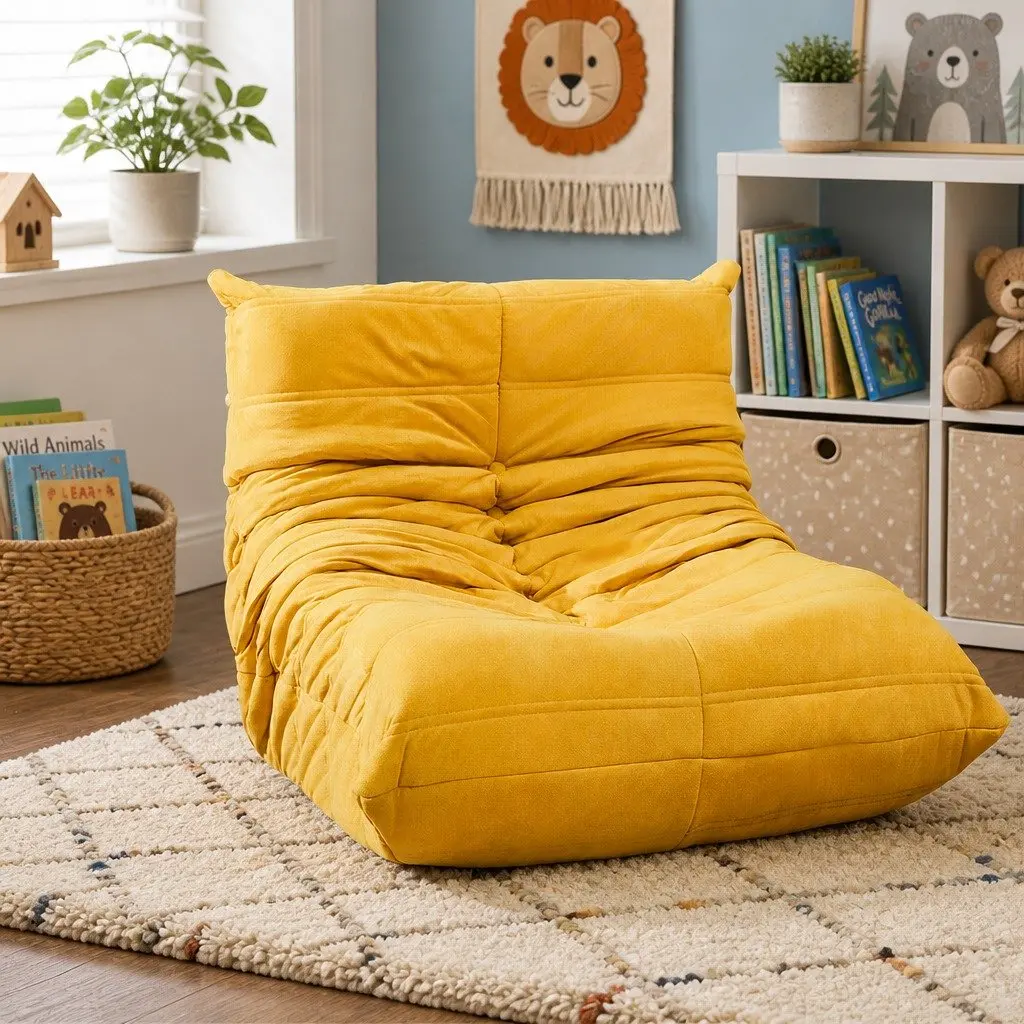 Kids Floor Chair Foam Sofa Ergonomic Comfort Yellow