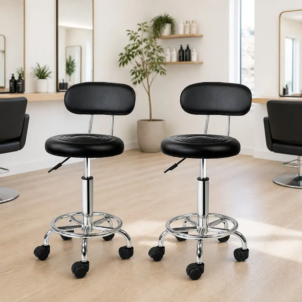 Salon Stool Adjustable Height Swivel Chair with Backrest Black