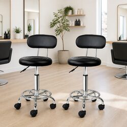 Swivel Chair Salon Stool with Backrest and Castor Wheels