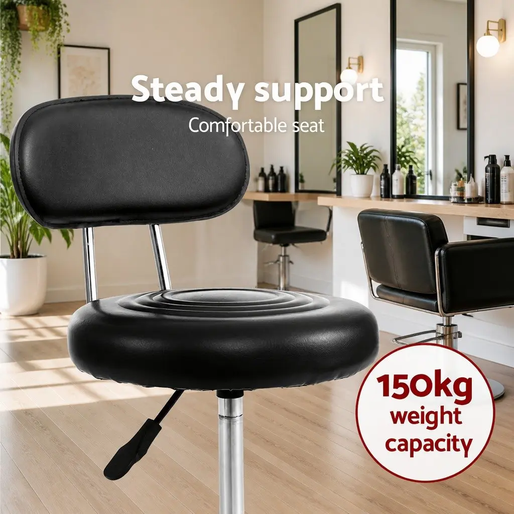 Salon Stool Adjustable Height Swivel Chair with Backrest Black