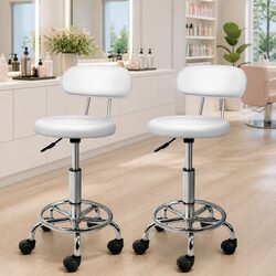 Adjustable Height Salon Stool with Backrest and Wheels x2