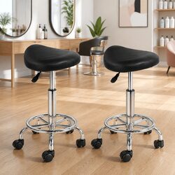 Adjustable Black Salon Stool with Saddle Seat Design