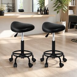 Salon Stool with Saddle Design - Black Adjustable Height