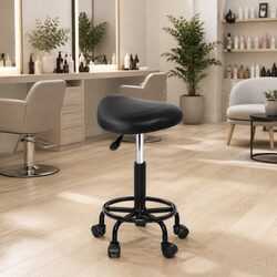 Adjustable Height Black PU Leather Salon Stool with Swivel Seat